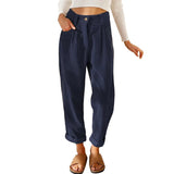Nukty Autumn and Winter New Women's High waist Casual Pants Europe and America Solid Corduroy Loose Straight Pants Women