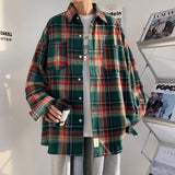 Nukty Harajuku Long Sleeve Plaid Shirts Men Big Size M-5XL Autumn Chic Loose Vintage High Street All-match Gentleman Camisa