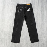 Nukty Demonic Straight Leg Jeans Retro Logo Print Unisex Long Trousers Hip Hop Style Cross-Border Trade From Mainland China