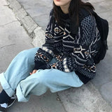 Nukty Women Pullovers Knit Jumper Vintage Cozy Grandpa Sweater Aesthetic Winter Outfit