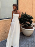Nukty Summer New Backless Lace-up Satin Dress Women Elegant White High Waist Slim Sling Dresses Female Chic Street Vocation Robe