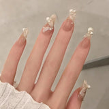 24Pcs Wearable False Nails with Glue Glitter Heart-shaped Rhinestone Design Full Cover Nail Tips Acrylic Fake Nails Press on