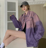 Nukty Purple Ombre Denim Jacket for Women Oversized Jean Jacket Y2K Grunge Autumn Winter