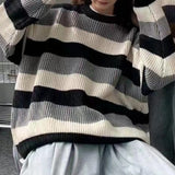 Nukty Comfortable Men Sweater Men's Striped Colorblock Knitted Sweater Thick Warm O Neck Pullover for Fall Winter Soft Long Sleeve