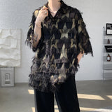 Nukty Personality Tassel Shirt Streetwear Fashion Short Sleeve Shirts Men's Casual Hip Hop Tops High Quality Loose Chic Shirt