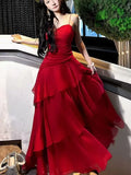 Nukty Fashion Elegant Ruffles Spaghetti Strap Women's Dresses Slim Wasit Wedding Graduation Party Vacation Tiered Midi Dress Summer