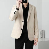 Nukty Men Suit Jackets Blazer Coat Slim Fit Smart Casual Autumn New Fashion Clothing Two Buttons Solid Color Korean Black/Khaki/Coffee