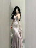 Nukty Summer France Princess Vintage One Piece Dress Women V Neck Sexy Y2k Elegant Evening Party Dress Female Slim High Street Clothes