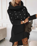 Nukty Elegant Dresses for Women Beaded Hooded Casual Sweatshirt Dress Autumn Winter Spring Fashion Casual Female Clothing