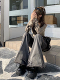 Nukty Harajuku Streetwear Retro Black Fashion Women High Waist Jeans Loose Wide Leg Straight Loose Denim Trousers Y2K Baggy Pants