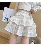 Nukty Sweet Cute Lace Mini Skirt Women Kawaii White Ruffles Pleated Skirts Summer Korean High Waist Black Casual A Line Skirt
