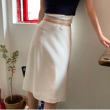 Nukty White Satin Long Skirt Women vintage elegant Low Waist A-line Slim Silk sexy Y2k Midi Skirt Summer Party Skirts