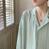Nukty Spring Summer Casual Simple Men's Solid Pleated Blouse Lapel Short Sleeve Streetwear Male Loose Leisure Shirts Men Clothing