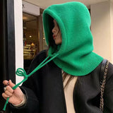 Nukty Winter Balaclava Hats For Men&Women Unisex Knitted Hooded Caps Outdoor Warmer Drawstring Hats One-Piece Neck Collar Beanies Cap
