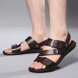 Nukty Comfortable Men's Sandals Solid Color Open Toe Mens Leather Sandals New Slippers Beach for Male Leather Footwear