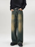 Nukty 4 Colors Autumn Vintage Distressed Men's Baggy Straight Jeans Fashion Korean High Street Denim Pants Streetwear Male Trousers