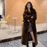 Nukty Winter Women Faux Fur Coat pink black Imitation Mink Fur Jacket Turn-down Thick Keep Warm Long Fashion Overcoat