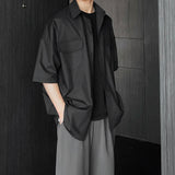 Nukty High Quality Solid Pockets Shirts Black Blouses Summer Korean Smooth Short Sleeve Shirt Streetwear Oversize Cargo Shirts