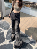 Nukty Harajuku Streetwear Retro Black Fashion Women High Waist Jeans Loose Wide Leg Straight Loose Denim Trousers Y2K Baggy Pants