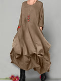 Nukty Women Winter Solid Round Neck Slouchy Asymmetrical Hem Midi Dress Long Sleeve Dress Winter Dress Casual Party Dresses