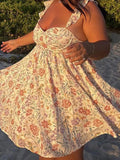 Nukty Women V-Neck Maxi Dress Sleeveless Ruffle Floral Print Boho Beach Dress Summer Casual Long Dress with Pockets