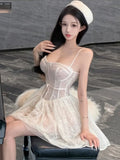 Nukty Y2K Sweet Lace Mini Dress Sexy Spaghetti Straps Lace-up A-Line Princess Birthday Party Dresses Female Prom Short Vestidos Mujer