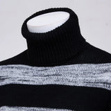 Nukty Autumn Winter Fashion Stripe Sweaters High Neck Long Sleeve Thermal Pullovers Male Slim Pullover Stretch Knit Sweaters 3XL-S