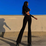Nukty Sexy High-waist Bell-bottoms Women Slim Fit Lace Up Casual Skinny Pants Y2K Harajuku Street Elastic Wide Leg Trousers