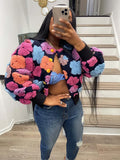 Nukty Cotton Rib Knit Sweater For Woman 3D Flower Single-breasted Cardigan Coat Street Temperament Casual Pull Hiver Femme