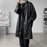Nukty Unisex Black PU Leather Long Trench Coat Men Women Gothic Trenchcoat Luxury Autumn Winter Loose Windbreaker Outerwear