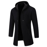 Nukty Men's Fleece Long Cardigan Autumn Winter Knitting Jacket Solid Color Hooded Sweater Coat Plush Padded Outwear Fashion