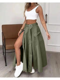 Nukty Elegant Skirts for Women Clothing Trend Casual Spring Autumn Fashion High Waist Irregular Pockets Long Skirt Lady Workwear