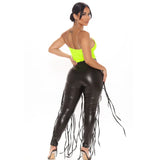 Autumn Winter PU Leather Pants Women High Waist Sexy Wide Leg Pants Ladies Chic Multiple Ties Trousers