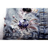 Nukty 2024 Student Vest Slim Short Jacket Embroidery Flowers Sleeveless Denim Vest Women's Beaded Waistcoat Hole Jeans Vest Coat Girl