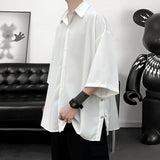 Nukty 5 Colors Side Buttons Shirt Harajuku Solid Button Up Korean Short Sleeve Aesthetic Male Shirts Blouse Men Black White Yellow