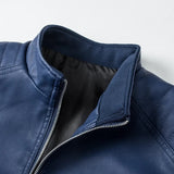 Nukty Spring New Men Solid Color Fashion Long Sleeve Faux Leather Coats Male Stand Collar Leather Jacket