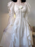 Korean Elegant Dress Women Summer Chiffon Vintage Fairy Dresses Female Ruffles Korean Style Fashion Princess Dresses
