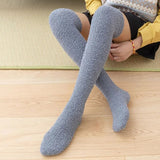 Nukty Winter Warm Coral Fleece Over-knee High Socks Women Plush Lolita Home Sleep Floor Long Socking Jk Solid Soft Thigh High Fun Sock