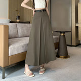 Nukty skirt outfits winter Vintage Pleated Suit Women's Long Skirts Autumn Elegant Office Lady A-Line High Waist Solid Color Casual Skirts Female