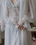 Nukty Autumn White Fairy Vintage Sweet Dress Women Mesh Lace Sexy Casual Korean Dress Female Patchwork Designer Princess Dresses