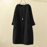 Nukty Women Vintage Pockets Corduroy Solid Color Long Sleeve Loose Casual Dress vestido feminino party dresses Women's dress