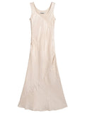 Nukty New Satin Solid Elegant Chic Mermaid Dresses Spring SummerSleeveless Bodycon Slim Wasit Evening Wedding  Party Woman Dress