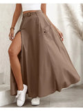 Nukty Elegant Skirts for Women Clothing Trend Casual Spring Autumn Fashion High Waist Irregular Pockets Long Skirt Lady Workwear
