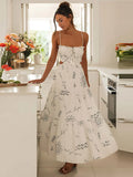 Nukty White Graffiti Print Sweet Sexy Hollow Out V Neck Tassel Sleeveless Evening Dress Women Summer Backless Maxi Dresses A2779