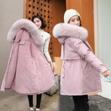 Nukty Women Parka Fashion Long Coat Wool Liner Hooded Parkas New Winter Jacket Slim with Fur Collar Warm Snow Wear Padded Clothes