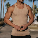 Nukty Large Size Men's Sleeveless Summer Knitted Vertical Stripe Fitness Sports Leisure Slim Men's Vest Men's L-Line Vest Men's