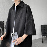 Nukty White/Black Men Shirt Texture Lapel Short Sleeve Korean Casual Shirts 2024 High Quality Streetwear Summer Leisure Men Clothing