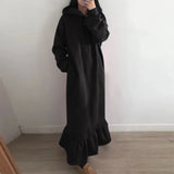 Nukty New Fashion Hooded Sweatshirts Dress Women Casual Solid Long Sleeve Maxi Dresses Winter Clothes Vestidos Warm Robe Femme
