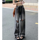 Nukty High Waist Wide Leg Jeans Women's Loose Fit Ripped Straight Cut Denim Pants plus Size Street Sle Summer Trend k Wa
