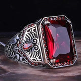 Nukty Retro Handmade Turkish Signet Rings for Men Ancient Silver Color Carved Ring Mystic Zircon Inlay New Punk Motor Biker Ring